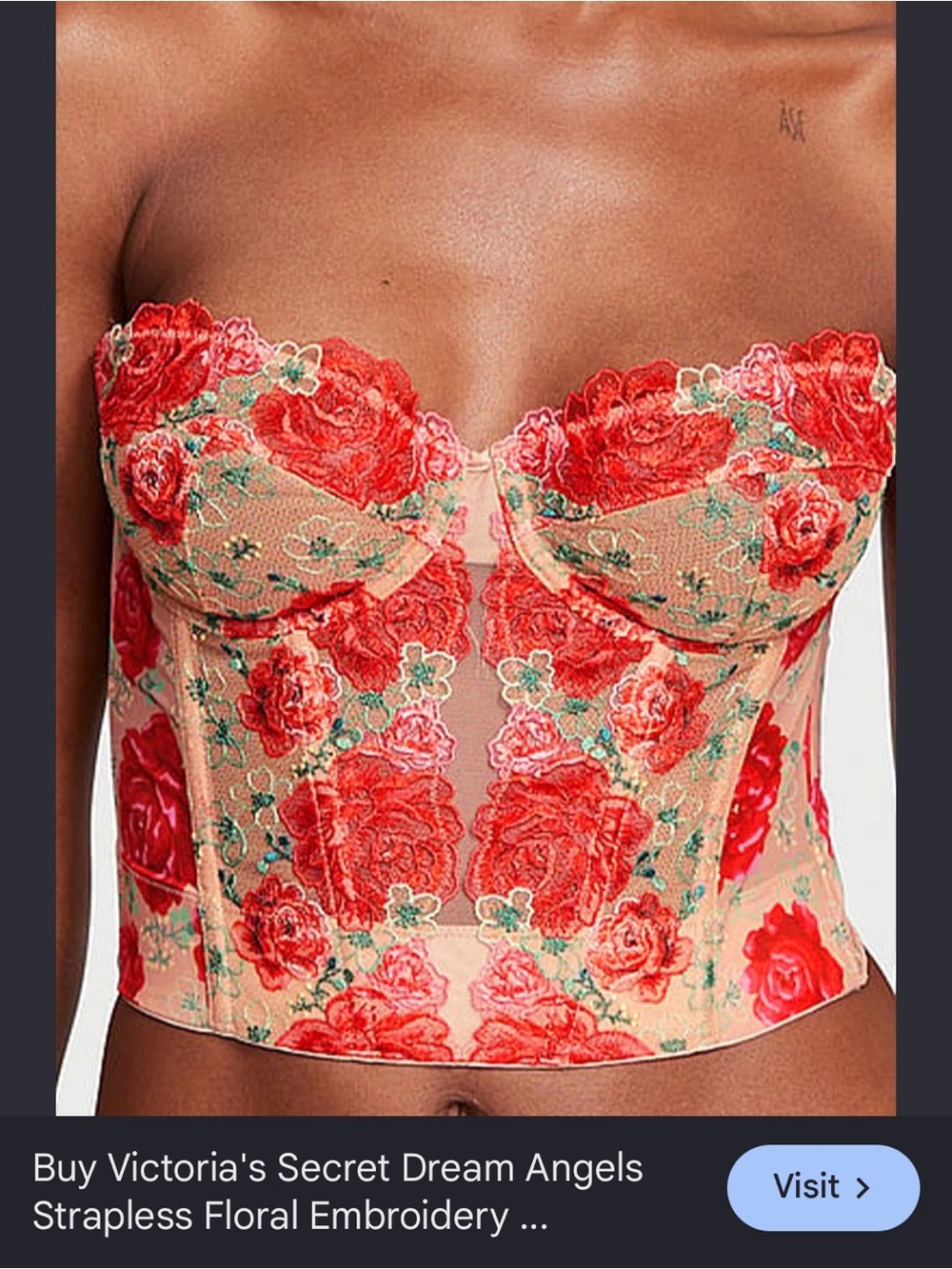 VICTORIA'S SECRET Dream Angels Convertible Floral Embroidery Corset Top sz 38D